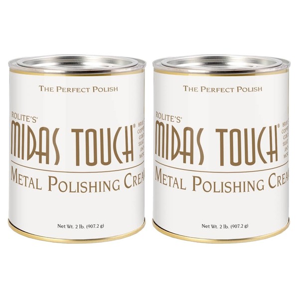 Rolite Midas Touch Metal Polishing Cream - Cleaner and Polishing Rouge for Sterling Silver, Gold, Brass, Chrome, Copper, and Other Metals, Non-Toxic Formula, 2 Pounds, 2 Pack