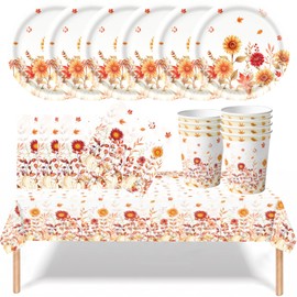 YESAH 53 Pcs Sunflower Party Tableware Set for 16 Guests, Autumn Decor