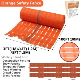 4'x100' Safety Fence with Reflective Strips, Orange Construction Barrier Fence Plastic Mesh Fencing Roll, Temporary Fence for Construction, Snow Fencing, Road Warning, Event, Crowd Control