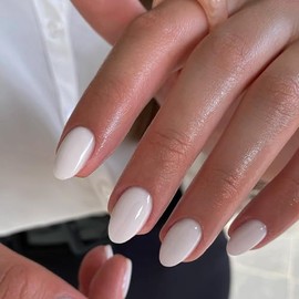 Sxvme Uñas Postizas Blancas Cortas Ovaladas Y Redondas Con Pegamento, Uñas Postizas Cortas De Color Blanco Lechoso, Uñas Postizas Acrílicas Hechas A M