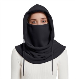 Womens Windproof Balaclava Face Mask Fleece Warm Winter Hood Hat Ski Scarf Men Cold Weather Motorcycle Thermal Neck Gaiter Black