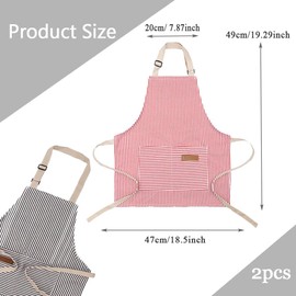 2Pcs Kids Stripes Apron, Polyester Cotton Children's Cooking Aprons,Toddler Cotton Adjustable Bib Chef Apron with Pocket for Boys And Girls Kitchen Baking Artist Painting
