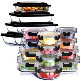 EATEX Multi Set 12pk Glass Food Storage Containers with Lids for Meal Prep + 4pk Glass Casserole Baking Dishes for Oven Baking Pans Set, Microwave & Oven Safe Glass Food Containers for Kitchen
