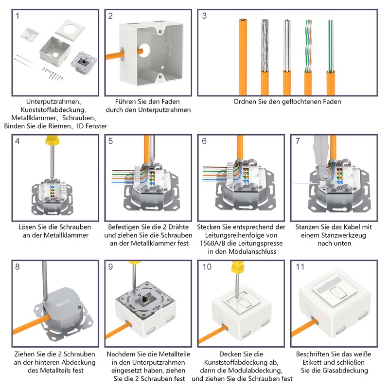 VCELINK Network Socket Cat6A Universal, 1 x RJ45 Port LAN