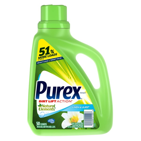 Purex Liquid Laundry Detergent, Natural Elements Linen & Lilies, 75 Fluid Ounces, 57 Loads