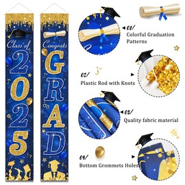 Blue and Gold Graduation Decorations Class of 2025 Congrats Grad Banner and You Did It Graduation Door Cover for High School College Graduation Party Supplies(Blue)