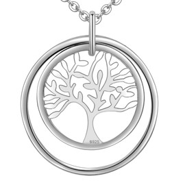 Lovords Women's Customisable Necklace Engraving in 925 Sterling Silver with Circle Tree of Life Pendant, Gift for Mother, Girlfriend, Grandma, Daughter, Silver, A - "Mama, Danke dass du immer für mich da bist"