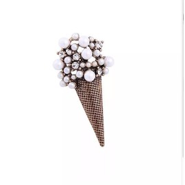 ZARD Ice-Cream Cone Pin Brooch in White Rhinestone and Beads Accent