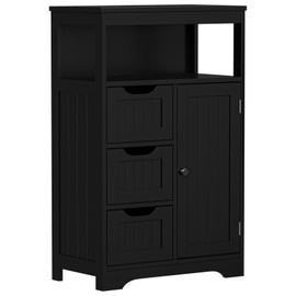 Segawe Bathroom Floor Cabinet Wooden Storage Organizer w/3Drawer Adjustable Shelf Black