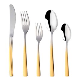 Buyer Star Gradient Gold Silverware Set 20-Pieces Stainless Steel Flatware Set Reusable Metal Dinnerware Cutlery Set