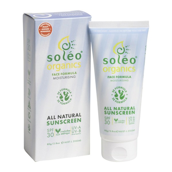 2 x 80g Soleo Organics All Natural Sunscreen SPF30 Face Formula Moisturising