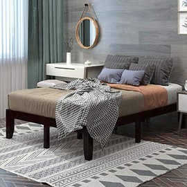 Giantex 14 Inch Solid Wood Platform Bed Frame, Rubber Wood Made Mattress Foundation, Heavy Duty Slats Support, No Box Spring Needed (Espresso, Full)