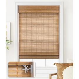 LazBlinds No Tools No Drill Cordless Bamboo Roman Shades, Light Filtering Window Treatment, Roll Up Bamboo Blinds for Window 38'' W x 64'' H, Squirrel