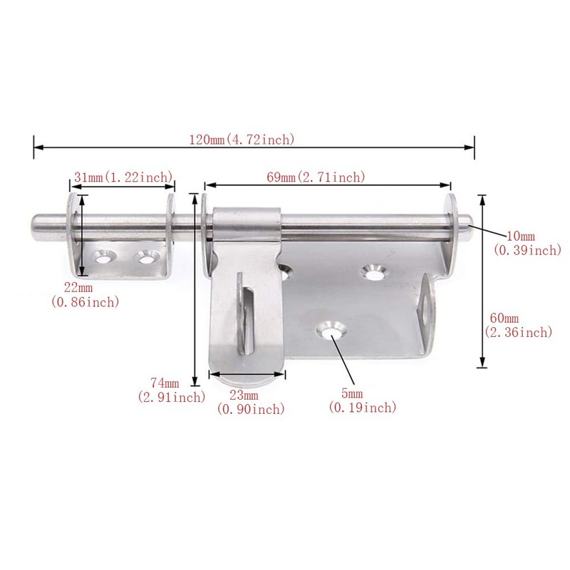 スライディングボルトゲートラッチ、ステンレス鋼製ラッチボルトドアロックロック、パッドロック穴付きボルト、ハブセー フティクラスプハスバレルボルトスライディングラッチ、ステンレススチールブラシ仕上げ
