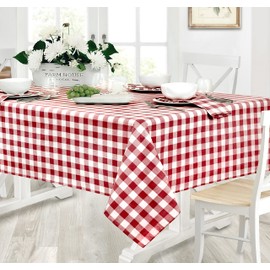 Home Bargains Plus Country Rustic Buffalo Plaid Cotton Fabric Tablecloth, Checkered Cottage Gingham Easy Care Tablecloth, 60” x 102” Oblong/Rectangle, Red