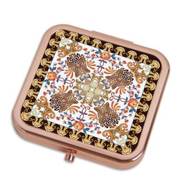 Ximruyuv Small Compact Mirror, Rosegold Square 2.8”×2.8” DropRubber Style Double Sided Mini Magnifying 1X/2X Mirror for Purse Can be Used as Gifts for Woman (Flower02)