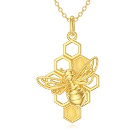 WSX Honey Bee Pendant Necklace for Women 14ct Gold Plated 925 Sterling Silver Bee Necklaces with Citrine Beehive Jewelllery Mother’s Day Gifts for Mum Her Wife
