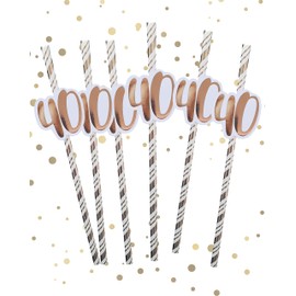 Alandra Birthdays STRAW-40 40th Birthday Straws Cream & Rose Gold Metallic, One Size
