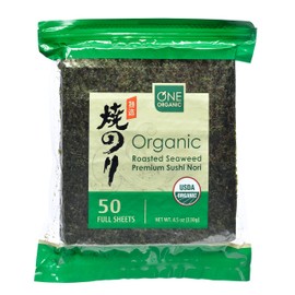 ONE ORGANIC Sushi Nori Premium Roasted Organic Seaweed (50 Full Sheets)