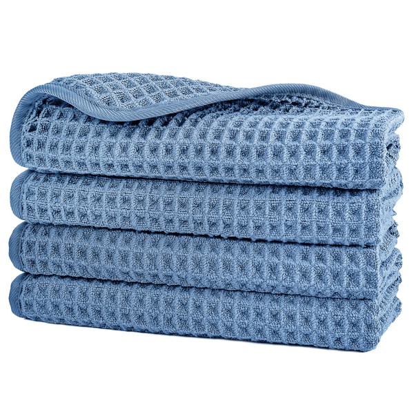 Polyte - Microfibre Wash Cloth - Lint Free - Waffle Texture - Blue - 33 x 33 cm - Pack of 4