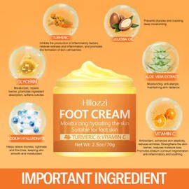 Turmeric & Vitamin C Foot Cream for Dry Cracked Heels and Feet, Ultra-Hydrating Softening Foot Cream, Moisturizes for Healthy Feet, 2.5 oz