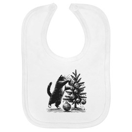 Azeeda 'Cat Wrecking Christmas Tree' Soft Cotton Baby Bib (BI00061949)