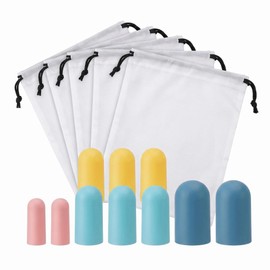 Bekecidi 15-Piece Travel Essentials Bundle: 5-Pack Waterproof Drawstring Shoe Bags (15.7 x 11.8 inches) & 10-Pack Leak-Proof Silicone Bottle Covers for Beach Vacation, Cruise Ship, and Airplane Travel