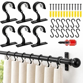 Soyinht 6PCS Curtain Pole Brackets, 8.3cm Black Metal Holders with Screws