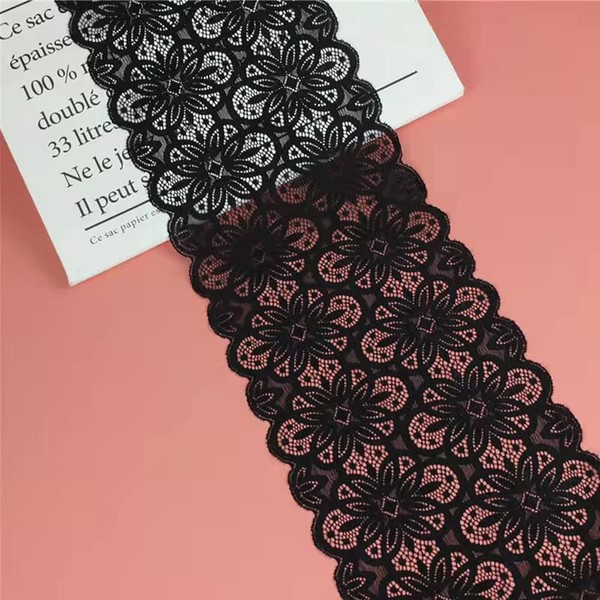 7in*5Yard Soft & Stretch Black Lace Roll Runner for Wedding