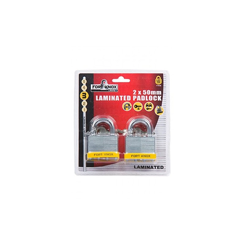 Fort Knox 77015 50 mm Laminated Keyed Alike Padlocks, Silver