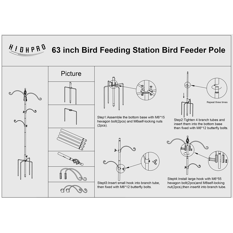 Bird Feeding Station Feeder Pole - Multi Hook 63 inches