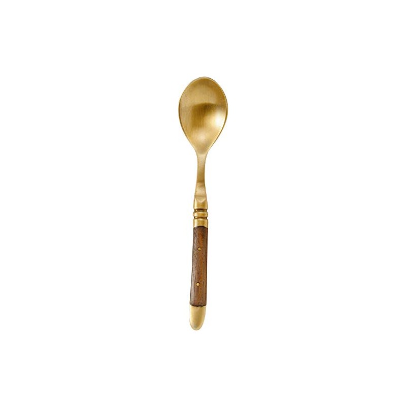 Keystone Tea Spoon Brass Cutlery Wood Handle Gold 1.5x2x13cm