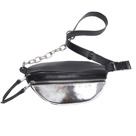 AZXCG Women's Stylish Crossbody Bag - Genuine Leather Black & Silver Waist Bag with Adjustable Strap, Fashion Fanny Pack & Sling Purse for Shopping and Travel, Perfect Women's Gift