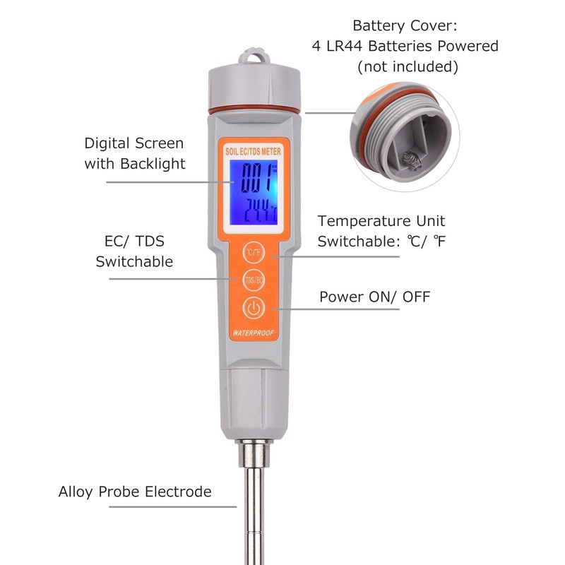 Soil Tester 3 in 1 Multifunction EC/TDS/Temperature Digital Soil Test