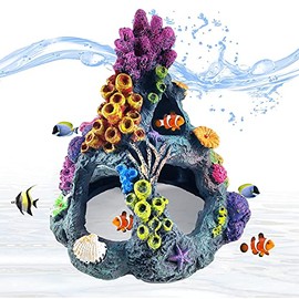 Reofrey Aquarium Coral Decorations Fish Tank Decor, Betta Resin Artificial Landscape Fish Hideaway Rock Coral Reef Ornament, Fish House for Betta Sleep Rest Hide Play Breed