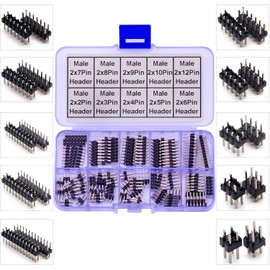 Yoeruyo Pin Headers 2.54mm Header Connector Kit, 2 Row Male Header Pins 2P 3P 4P 5P 6P 7P 8P 9P 10P 12P PCB Board Pin Header Strip 180 Degree (YO-Pin-Str-2.5-M-Dual)