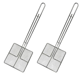 Cuisine Ready Wire Mesh Strainer with Long Handle |2 Pack| 6.5" Square Frying Spoon | Cooking Oil Strainer for Deep Fryer & Professional Restaurant Use | Commercial Grease Skimmer | Fine Mesh Strainer