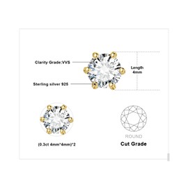 JewelryPalace Round Cut Moissanite Solitaire Stud Earrings Silver 925 Women's Simulated Diamond Bridal Jewellery Set, Earrings Silver Girls Gemstone Stud Earrings Silver Small with Stone Gift Women,