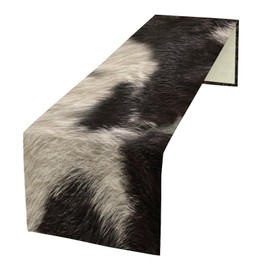 Cowhide Table Runner Black and White Milk Cow Western Style 3D Cow Fur Skin Texture Table Runner for Living Room Kitchen Dining Table Decoration 13x70in