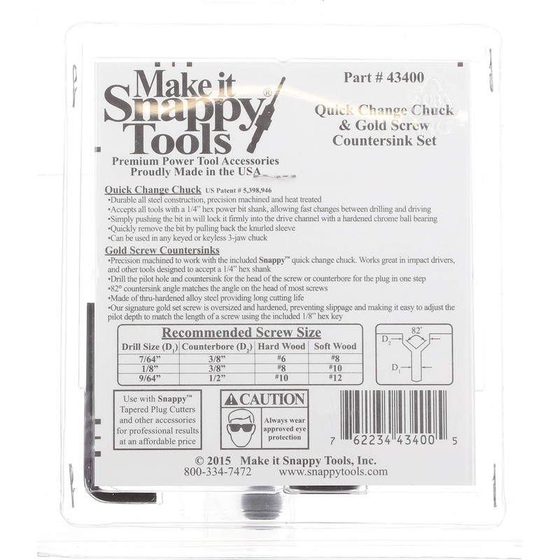 Snappy Tools Quick Change Chuck & 3 Piece Countersink Set