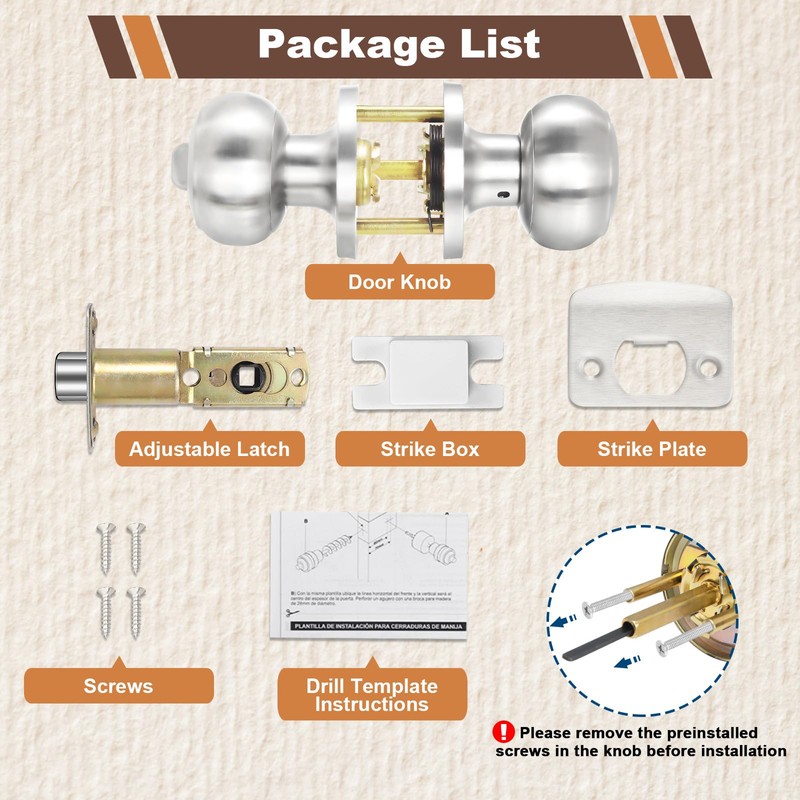 Estmoon 6 Pack Brushed Nickel Door Knobs, Privacy Door Lock