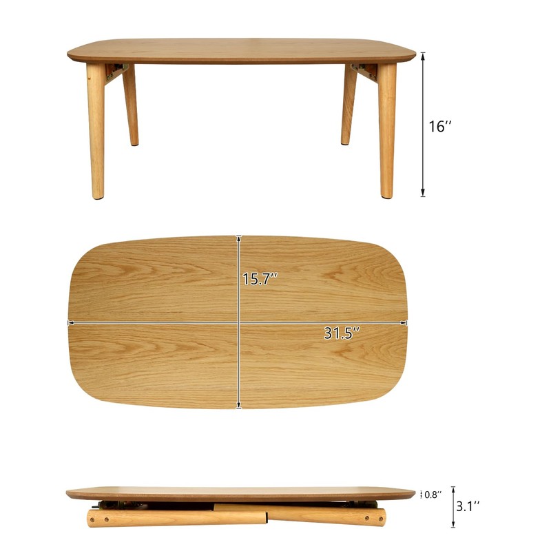 Wood Folding Coffee Table Space Saving Side Table (Oak, 32x16x16)