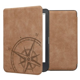 kwmobile Hülle kompatibel mit Kobo Clara BW/Clara Colour/Tolino Shine (5) / Shine Color - Kunstleder eReader Schutzhülle - Kompass Vintage Braun