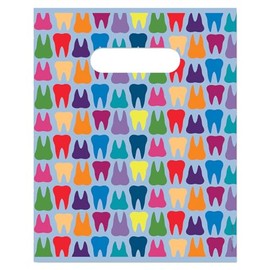 Practicon Rainbow Teeth 8" x 10" Dental Giveaway Bag, Dental Hygiene Patient Care Goodie Bag, Dentist Office Plastic Gift Bags, 100 Pack