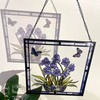 Blue Iris and Butterfly Stained Glass Suncatcher Window Panel |