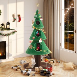 Allewie 63 Inches Cat Tree for Indoor Kitty/Tower with 3 Condos/ 5ft Christmas Tree Party Decoration/Activity Center Play House and Beds/Green