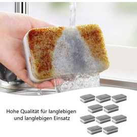 LATRAT Pack of 10 Multi-Purpose Cleaning Sponge, Kitchen Sponge for Kitchen, Washing Up Sponge, Pot Sponge, Cleaning Sponge for Kitchens, Bathrooms, Dishes, Pots, Pans, Grey