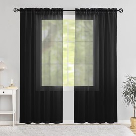 Karseteli Semi Voile Sheer Curtains 63 Inches Long 2 Panels Rod Pocket Window Treatment for Living Room Bedroom Dining Room(Black 52" W x 63" L)
