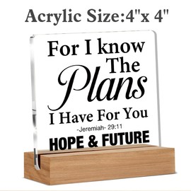Christian Graduation Gifts, Christian Quote for I Know the Plans I Have for You Acrylic Sign, Religious Graduation Gifts, Grad Gift Desk Decor 4 x 4 Inches