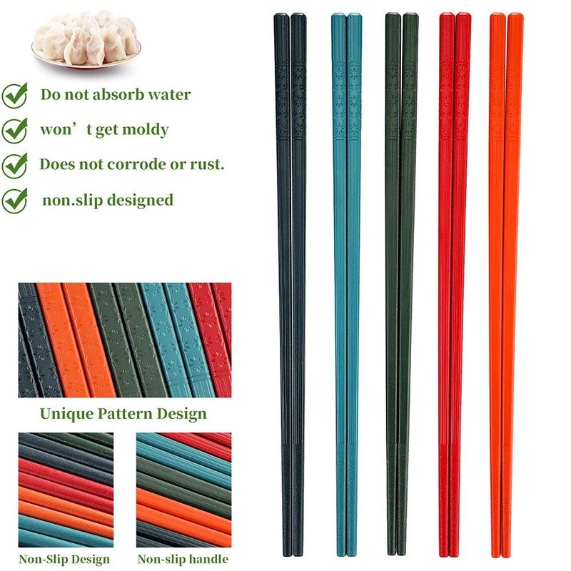 HuaLan Colorful Fiberglass Chopsticks, Dishwasher Safe Chopstick, Reusable Non-slip Chop